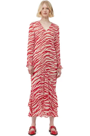 Ganni Long Sleeve Printed Light Georgette Maxi Dress in Size 10 Viscose Women