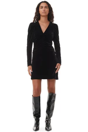 Ganni Velvet Jersey Gathered Mini Dress Size 6 Women