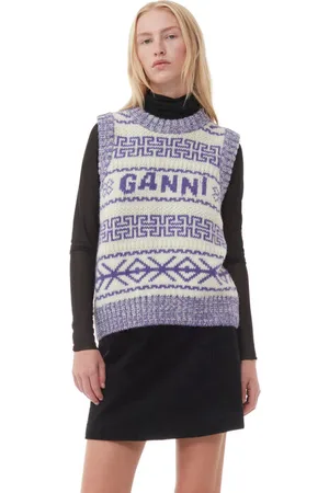 Ganni Purple Lambswool O-neck Vest in Size Medium Women