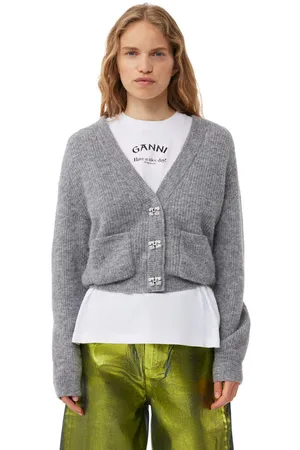 Ganni Soft Wool Cardigan in Paloma Melange Size 4XL Women