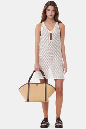 Ganni Mesh Lace Mini Dress in Egret Size 16 Women