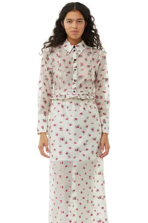 Ganni Floral Organza Jacquard Shirt in Size 12 Polyester Women