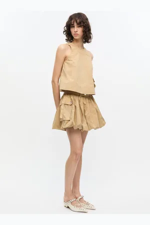 Ganni Beige Washed Cotton Mini Bubble Skirt in Size 16 Women
