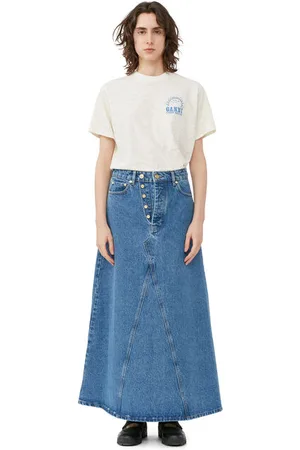Ganni Overdyed Cutline Denim Maxi Skirt in Size 4 Organic Cotton Women
