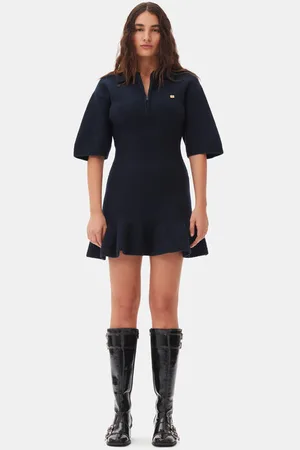 Ganni Dark Blue Mini Dress Size Small Wool Women