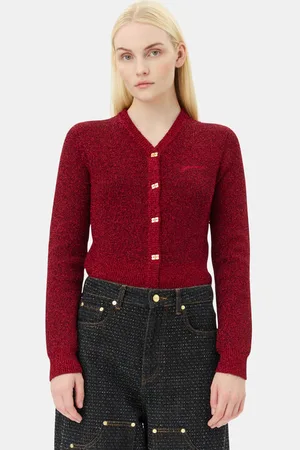 Ganni Red Sparkle Short Cardigan in Size Large Metallic fiber/Nylon/Polyester Women