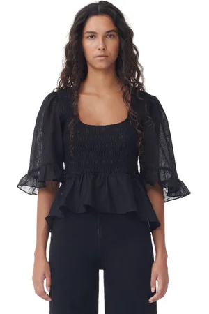 Ganni Crinkled Georgette Smock Blouse in Size 8 Polyester Women