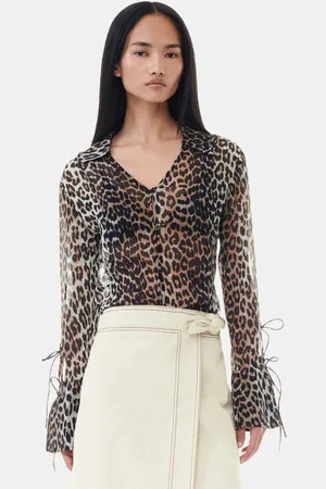 Ganni Leopard Printed Chiffon Slim Shirt in Size 12 Polyester Women