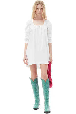 Ganni Cotton Poplin Square-neck Mini Dress in Bright Size 6 Women