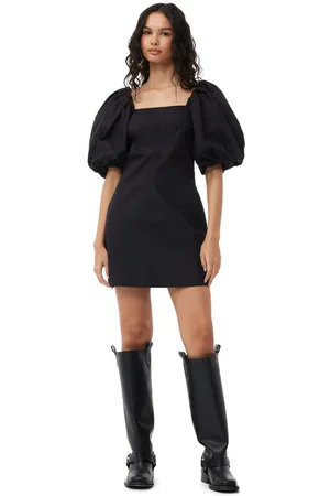 Ganni Cotton Poplin Puff Sleeve Mini Dress Size 6 Women
