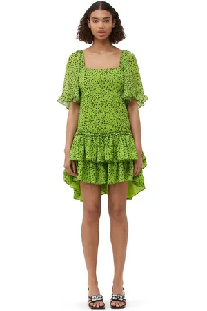 Ganni Short Sleeve Chiffon Mini Dress in Size 4 Polyester Women