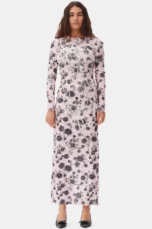 Ganni Pink Floral Printed Dress Size 2XS/XS Polyester Women