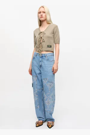 Ganni Light Blue Broderie Anglaise Denim Carpenter Jeans in Size 26 Organic Cotton Women
