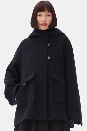 Ganni Dark Blue Midi Jacket in Sky Captain Size Small/Medium Polyester/Wool Women