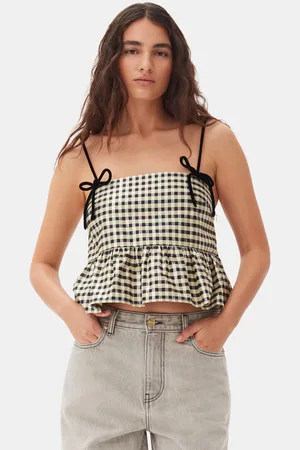 Ganni Shiny Check Jacquard Top in Size 16 Women
