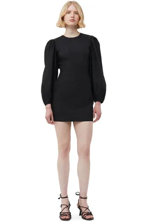 Ganni Long Sleeve Cotton Poplin Open Back Mini Dress Size 6 Women