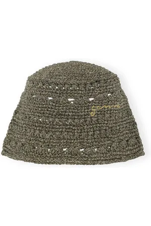 Ganni Metallic Crochet Bucket Hat in Size Medium/Large Organic Cotton Women
