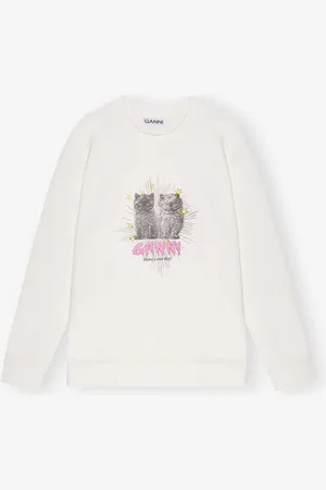 Ganni Kittens Sweatshirt in Egret Size Small/Medium Organic Cotton Women