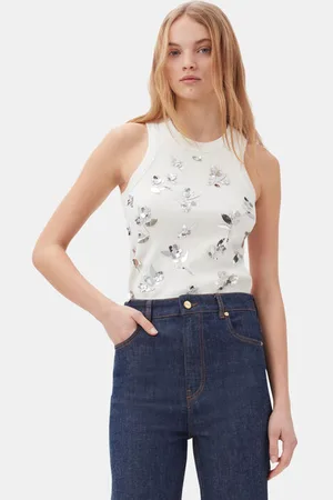Ganni Rib Jersey Embellished Tank Top in Bright Size 6 Women