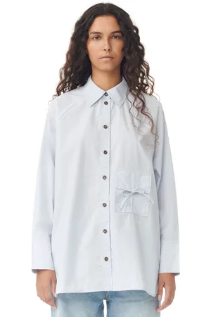 Ganni Light Cotton Poplin Oversized Raglan Shirt Size 2XS/XS Women