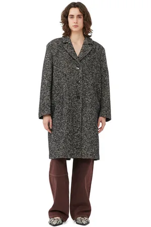 Ganni Long Sleeve Herringbone Wool Belt Coat in Size 6 Women
