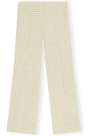 Ganni Khaki Seersucker Pants in Size 8 Elastane/Nylon/Polyester Women