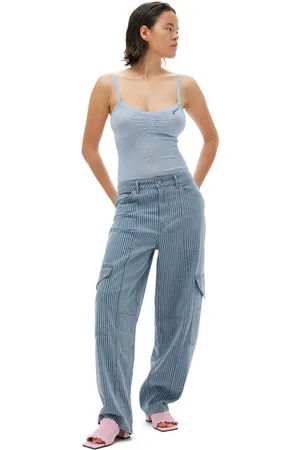 Ganni Light Stripe Denim Cargo Pants in Size 28 Women