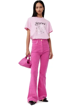 Ganni Pink Relaxed Sun T-shirt in Size 2XL Organic Cotton Women