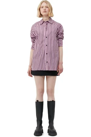 Ganni Long Sleeve Striped Cotton Oversize Raglan Shirt in Size 2XS/XS Women