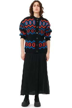 Ganni Long Sleeve Chunky Graphic Wool Cardigan in Size Small Women