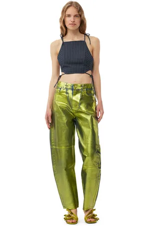 Ganni Green Foil Stary Jeans in Size 26 Organic Cotton Women