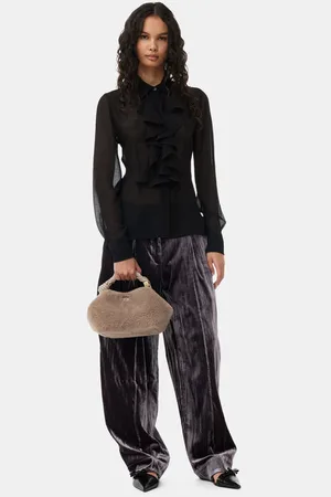 Ganni Light Grey Fluffy Small Bou Bag in Oyster Gray Polyester Women