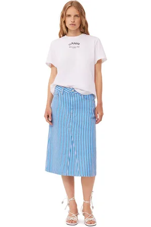 Ganni Re-cut Striped Denim Midi Skirt in Size 6 Organic Cotton Women