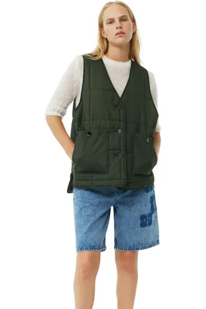 Ganni Green Quilt Boxy Vest in Size 2XS/XS Polyamide Women