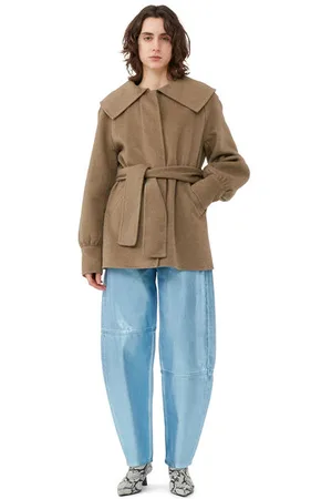 Ganni Long Sleeve Brown Wool Collar Jacket in Size 4 Women