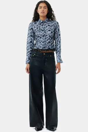Ganni Foil Denim Wide Jeans in Size 38 Organic Cotton Women