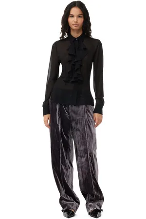 Ganni Striped Velvet Relaxed Pleated Trousers Size 34 Women