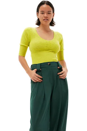 Ganni Short Sleeve Merino Lace O-neck Blouse in Size Small Merino Wool Women