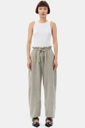 Ganni Grey Light Melange Suiting Elasticated Waist Trousers in Size 34 Polyester Women