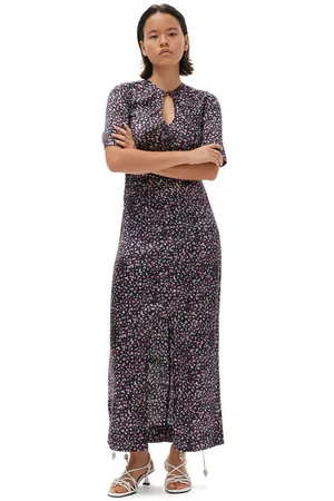 Ganni Short Sleeve Silk Stretch Satin Maxi Dress in Size 6 Women