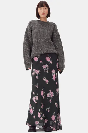 Ganni Floral Printed Crepe Maxi Skirt in Size 6 Viscose Women