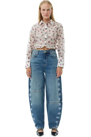 Ganni Sparkle Logo Stary Jeans in Size 36 Organic Cotton Women