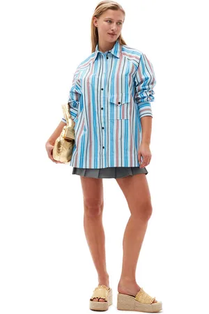 Ganni Stripe Cotton Oversize Raglan Shirt in Size Small/Medium Women