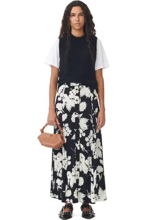 Ganni Printed Crepe Long Skirt in Size 14 Women