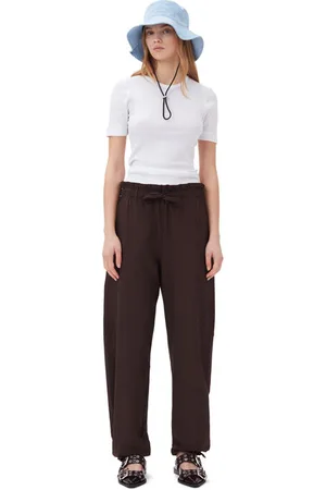 Ganni Drapey Melange Elasticated Waist Trousers in Mole Size 52 Women