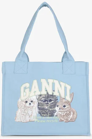 Ganni Blue Large Animal Print Tote Bag in Cotton Women