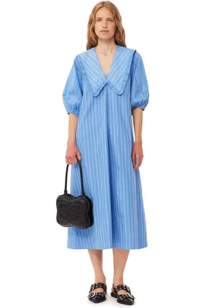 Ganni Re-cut Striped Cotton V-Neck Maxi Dress Size 4 Women