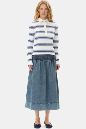 Ganni Blue Cotton Poplin Smock Skirt in Sky Captain Size 12 Women