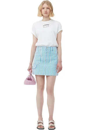 Ganni Striped Denim Mini Skirt in Bright Size 16 Organic Cotton Women