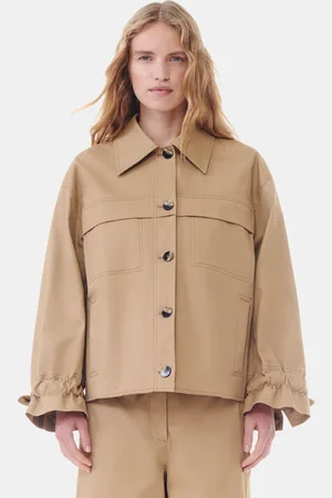 Ganni Brown Herringbone Canvas Jacket in Tiger